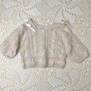 Vintage 1980s Baby Girl 6-12 Months Hand Knit Taupe Classic Cardigan Sweater